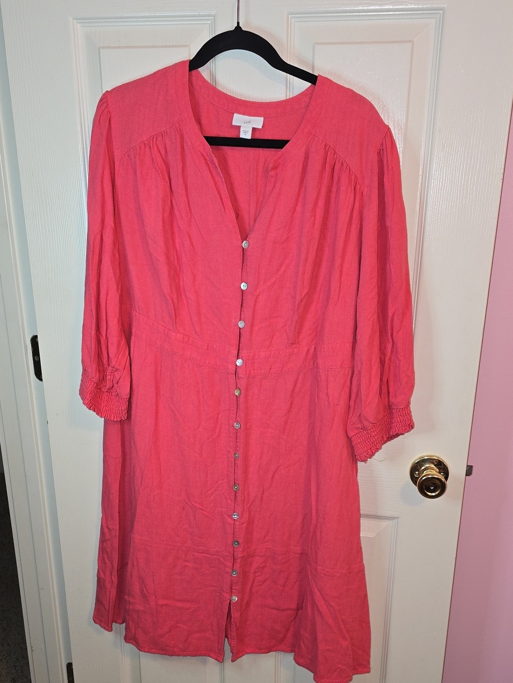 J. Jill Coral Pink Button-Front Long Sleeve Dress
